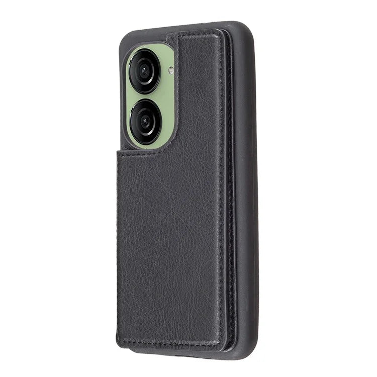 For Asus Zenfone 9 5G / 10 5G Case PU+TPU Kickstand Case Protective Phone Back Cover with Card Slots