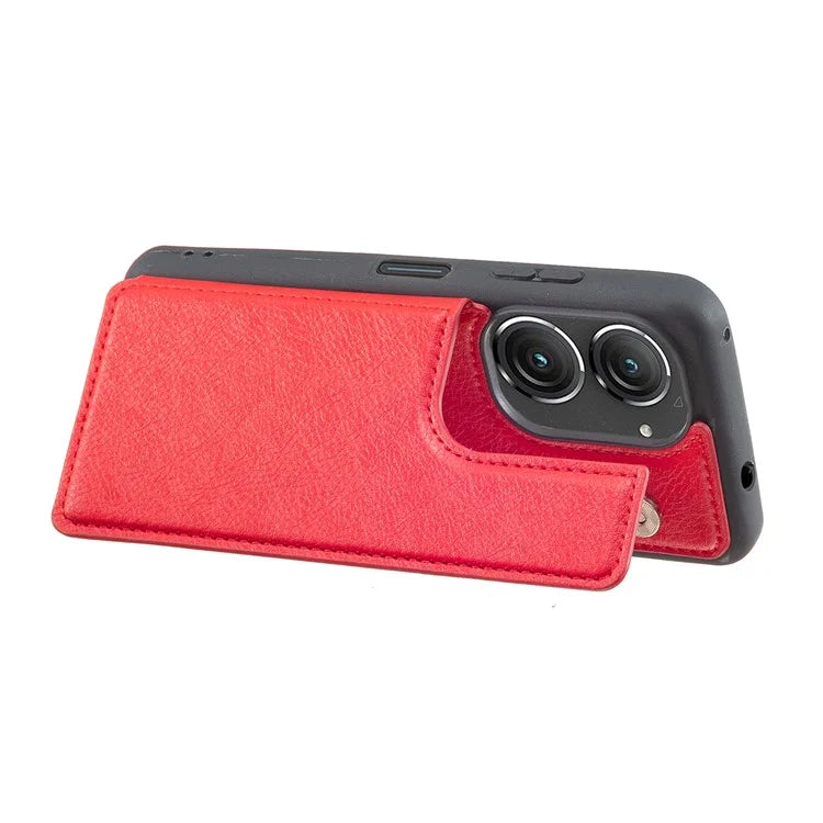 For Asus Zenfone 9 5G / 10 5G Case PU+TPU Kickstand Case Protective Phone Back Cover with Card Slots