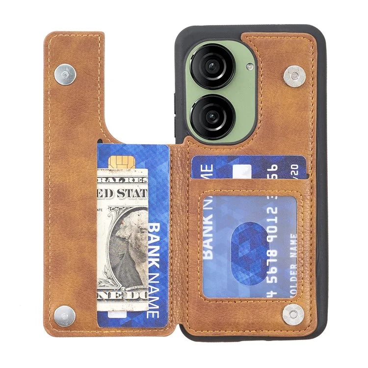 For Asus Zenfone 9 5G / 10 5G Case PU+TPU Kickstand Case Protective Phone Back Cover with Card Slots