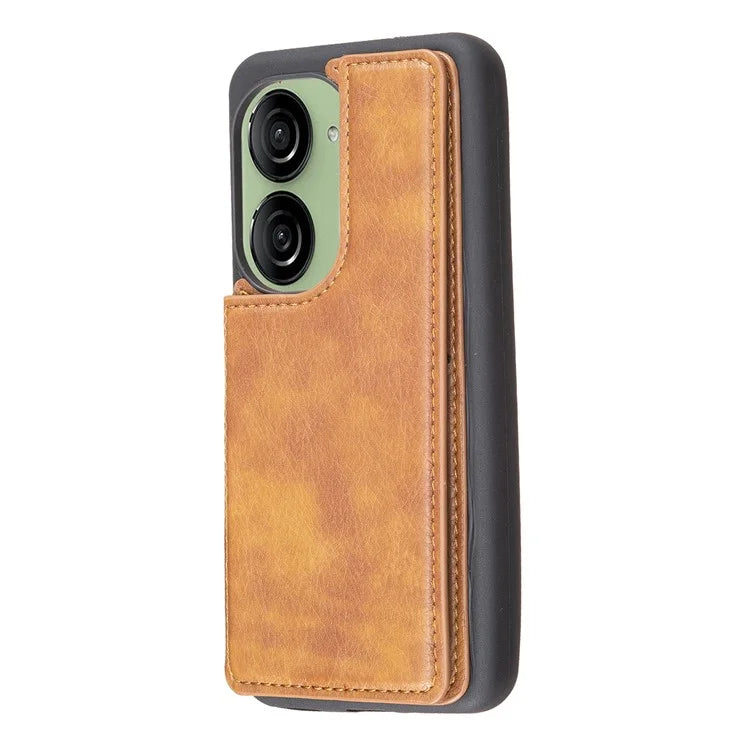 For Asus Zenfone 9 5G / 10 5G Case PU+TPU Kickstand Case Protective Phone Back Cover with Card Slots