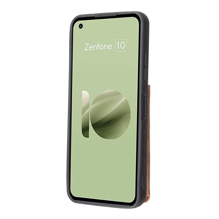 For Asus Zenfone 9 5G / 10 5G Case PU+TPU Kickstand Case Protective Phone Back Cover with Card Slots
