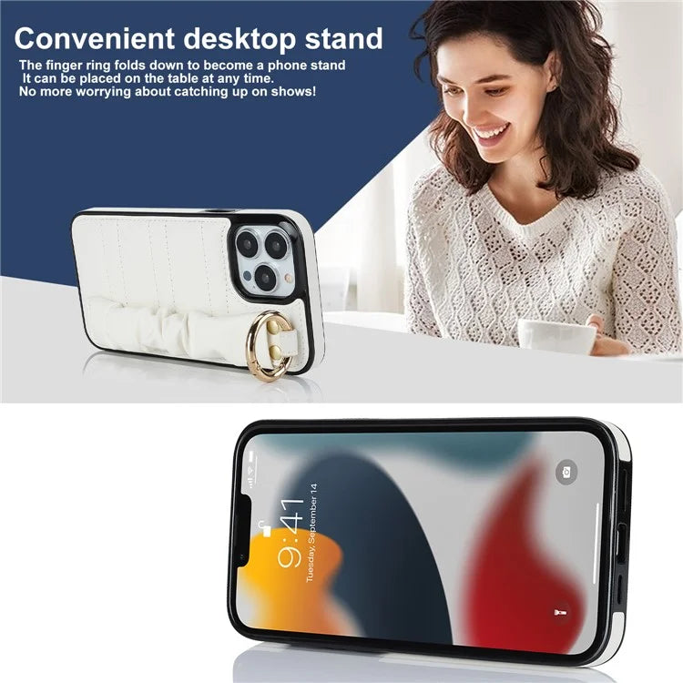 For iPhone 13 Pro Max Case Pleated Wristband PU Leather Coated TPU Cover