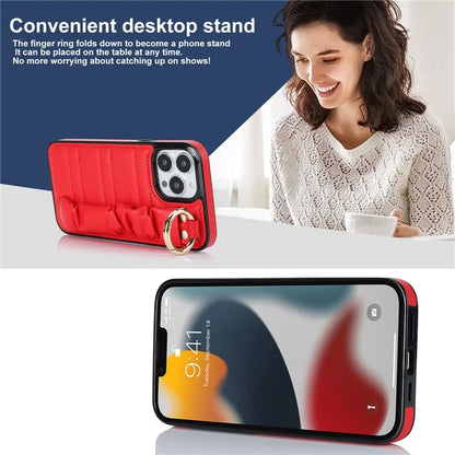 For iPhone 13 Pro Max Case Pleated Wristband PU Leather Coated TPU Cover