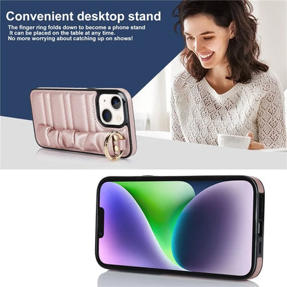 For iPhone 13 Scratch Proof Cell Phone Case Pleated Wristband PU Leather+TPU Cover