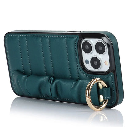 Back Cover for iPhone 12 Pro Max Pleated Wristband PU Leather+TPU Cell Phone Case