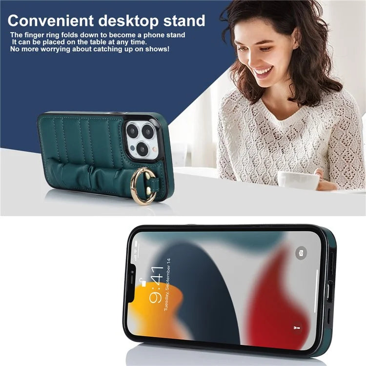 Back Cover for iPhone 12 Pro Max Pleated Wristband PU Leather+TPU Cell Phone Case