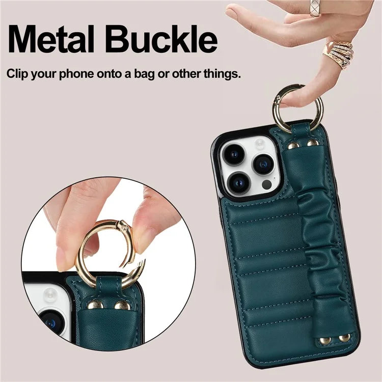Back Cover for iPhone 12 Pro Max Pleated Wristband PU Leather+TPU Cell Phone Case