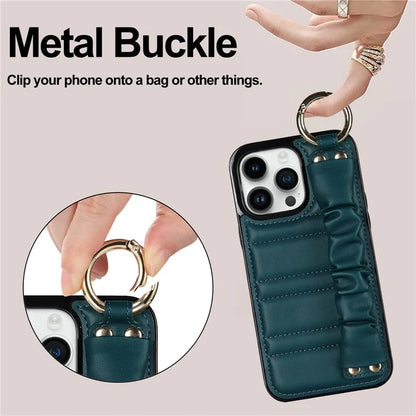 Back Cover for iPhone 12 Pro Max Pleated Wristband PU Leather+TPU Cell Phone Case