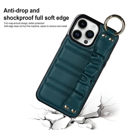 Back Cover for iPhone 12 Pro Max Pleated Wristband PU Leather+TPU Cell Phone Case