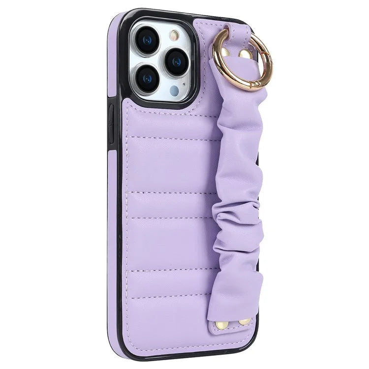 Back Cover for iPhone 12 Pro Max Pleated Wristband PU Leather+TPU Cell Phone Case