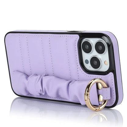 Back Cover for iPhone 12 Pro Max Pleated Wristband PU Leather+TPU Cell Phone Case
