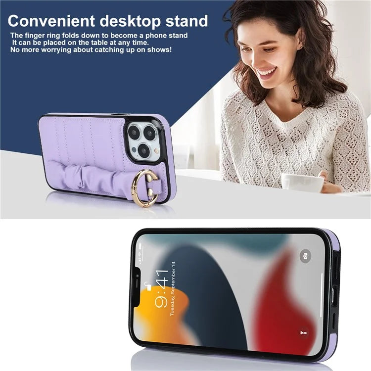Back Cover for iPhone 12 Pro Max Pleated Wristband PU Leather+TPU Cell Phone Case