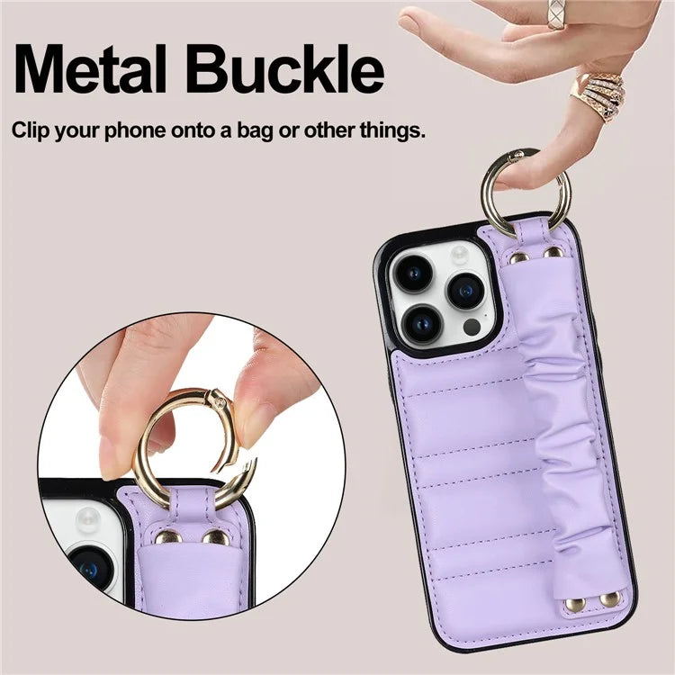 Back Cover for iPhone 12 Pro Max Pleated Wristband PU Leather+TPU Cell Phone Case