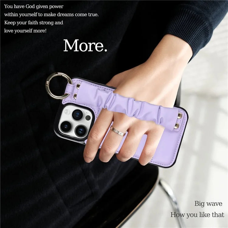 Back Cover for iPhone 12 Pro Max Pleated Wristband PU Leather+TPU Cell Phone Case