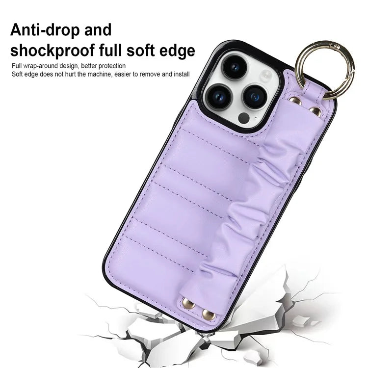 Back Cover for iPhone 12 Pro Max Pleated Wristband PU Leather+TPU Cell Phone Case