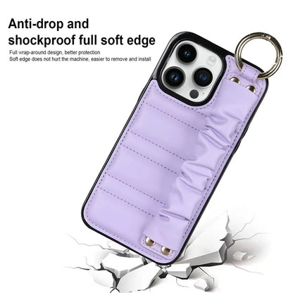Back Cover for iPhone 12 Pro Max Pleated Wristband PU Leather+TPU Cell Phone Case