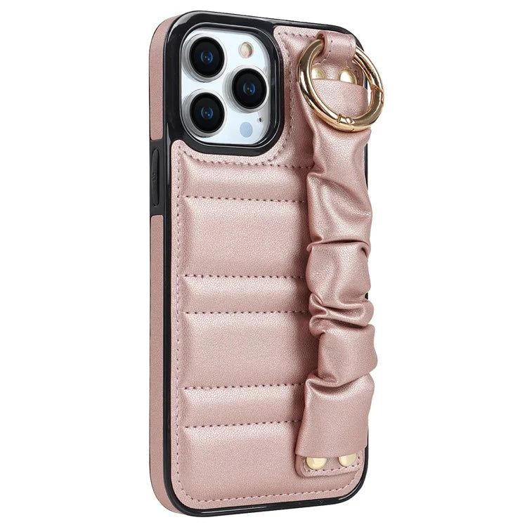 Back Cover for iPhone 12 Pro Max Pleated Wristband PU Leather+TPU Cell Phone Case