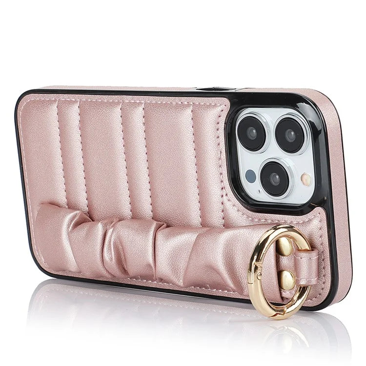 Back Cover for iPhone 12 Pro Max Pleated Wristband PU Leather+TPU Cell Phone Case