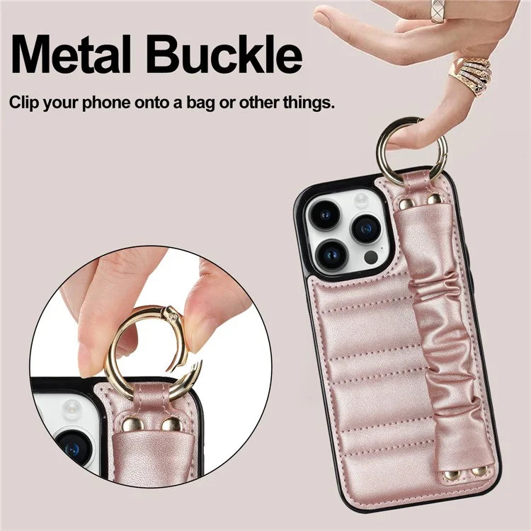 Back Cover for iPhone 12 Pro Max Pleated Wristband PU Leather+TPU Cell Phone Case