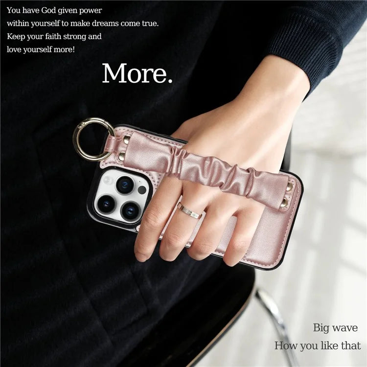 Back Cover for iPhone 12 Pro Max Pleated Wristband PU Leather+TPU Cell Phone Case