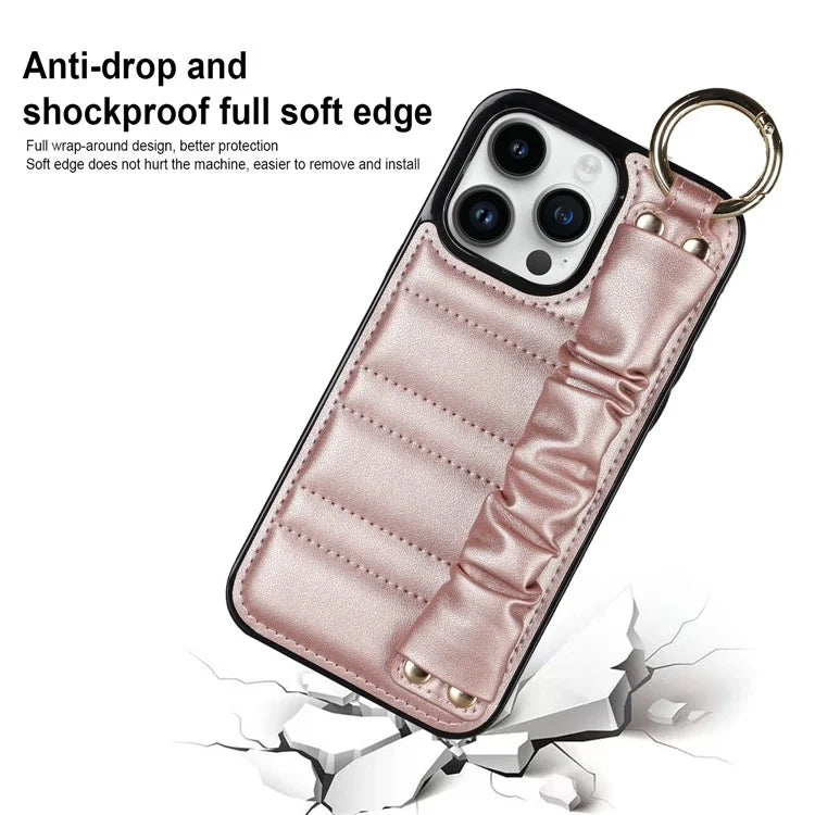 Back Cover for iPhone 12 Pro Max Pleated Wristband PU Leather+TPU Cell Phone Case