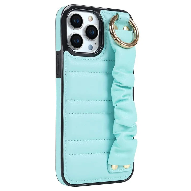Back Cover for iPhone 12 Pro Max Pleated Wristband PU Leather+TPU Cell Phone Case