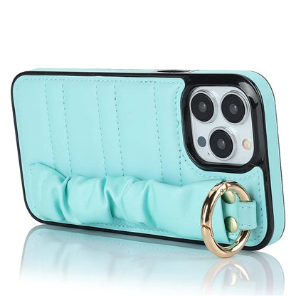 Back Cover for iPhone 12 Pro Max Pleated Wristband PU Leather+TPU Cell Phone Case