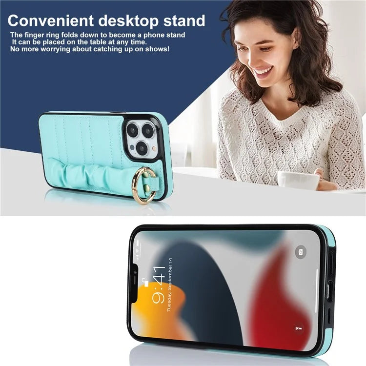 Back Cover for iPhone 12 Pro Max Pleated Wristband PU Leather+TPU Cell Phone Case