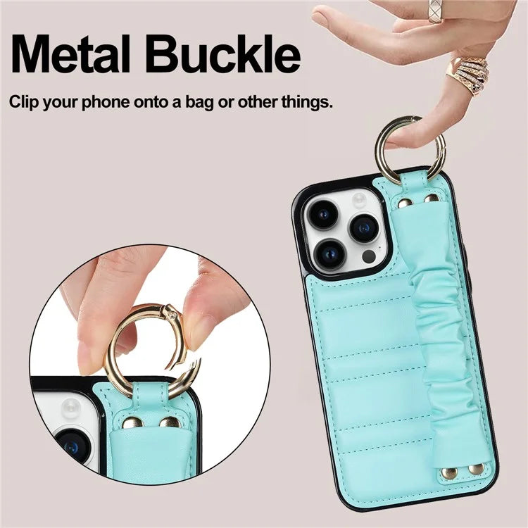 Back Cover for iPhone 12 Pro Max Pleated Wristband PU Leather+TPU Cell Phone Case