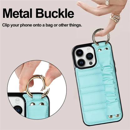 Back Cover for iPhone 12 Pro Max Pleated Wristband PU Leather+TPU Cell Phone Case