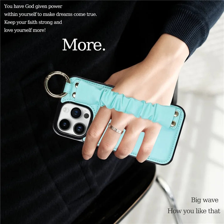 Back Cover for iPhone 12 Pro Max Pleated Wristband PU Leather+TPU Cell Phone Case