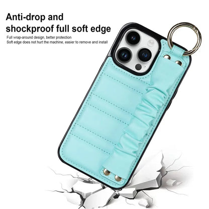 Back Cover for iPhone 12 Pro Max Pleated Wristband PU Leather+TPU Cell Phone Case