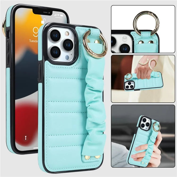 Back Cover for iPhone 12 Pro Max Pleated Wristband PU Leather+TPU Cell Phone Case