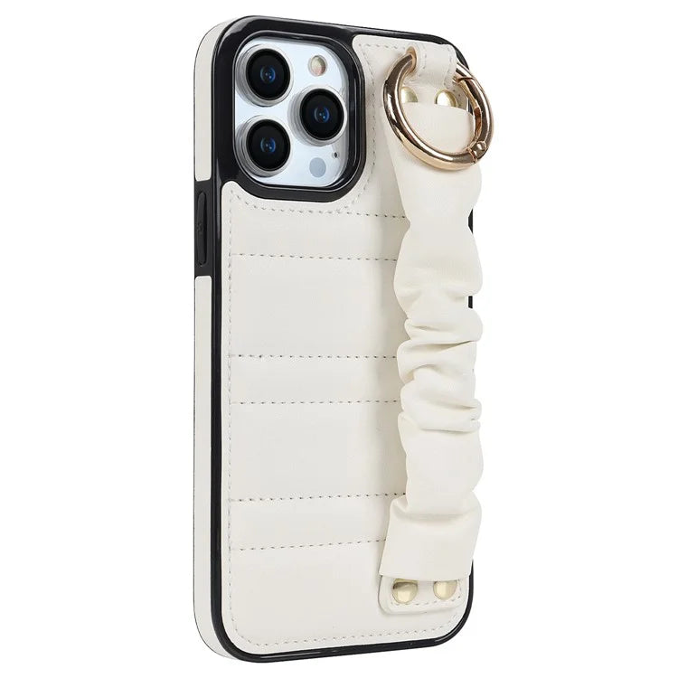 Back Cover for iPhone 12 Pro Max Pleated Wristband PU Leather+TPU Cell Phone Case