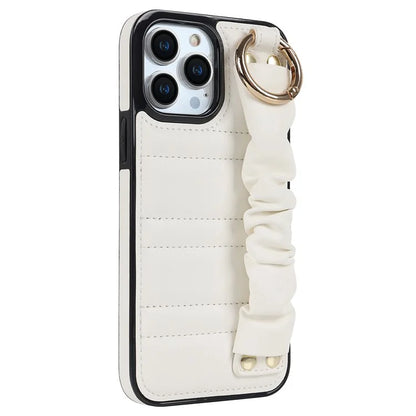 Back Cover for iPhone 12 Pro Max Pleated Wristband PU Leather+TPU Cell Phone Case