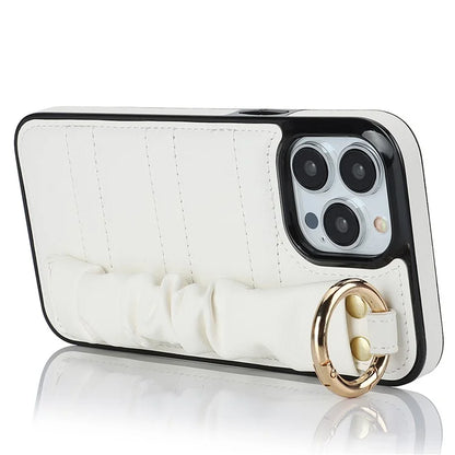 Back Cover for iPhone 12 Pro Max Pleated Wristband PU Leather+TPU Cell Phone Case