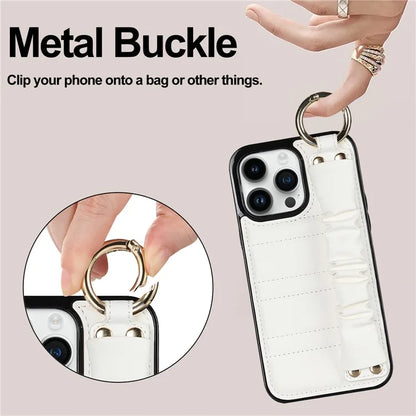 Back Cover for iPhone 12 Pro Max Pleated Wristband PU Leather+TPU Cell Phone Case
