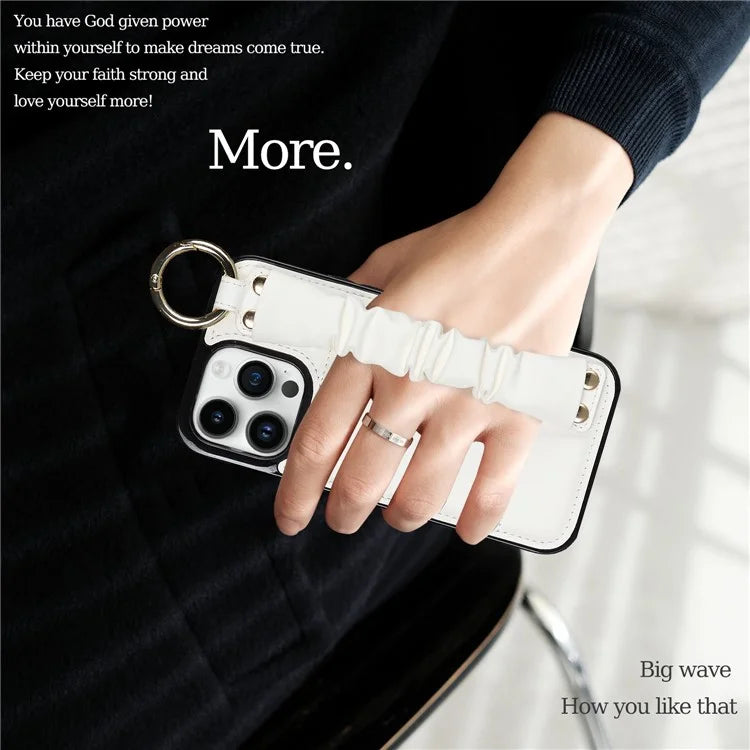 Back Cover for iPhone 12 Pro Max Pleated Wristband PU Leather+TPU Cell Phone Case