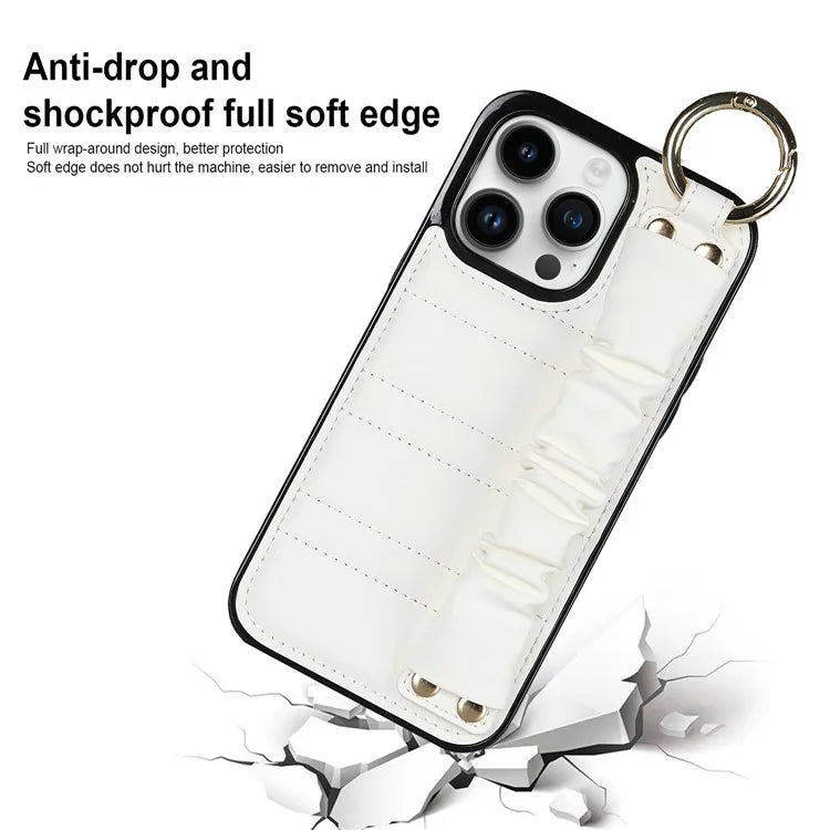 Back Cover for iPhone 12 Pro Max Pleated Wristband PU Leather+TPU Cell Phone Case
