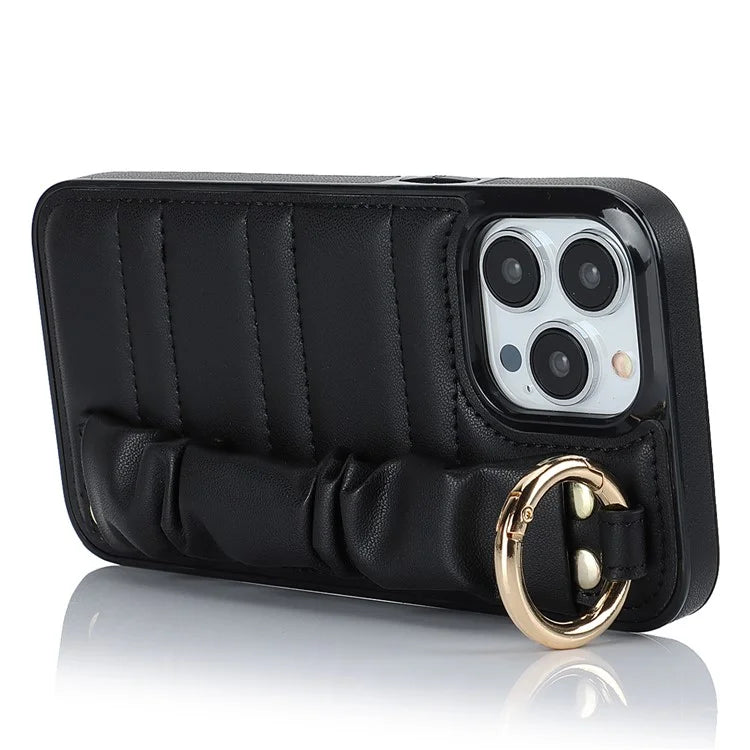 Back Cover for iPhone 12 Pro Max Pleated Wristband PU Leather+TPU Cell Phone Case
