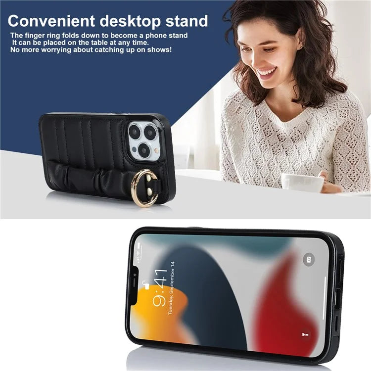 Back Cover for iPhone 12 Pro Max Pleated Wristband PU Leather+TPU Cell Phone Case