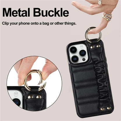 Back Cover for iPhone 12 Pro Max Pleated Wristband PU Leather+TPU Cell Phone Case