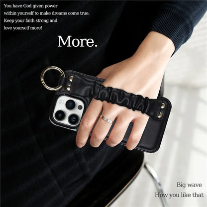 Back Cover for iPhone 12 Pro Max Pleated Wristband PU Leather+TPU Cell Phone Case