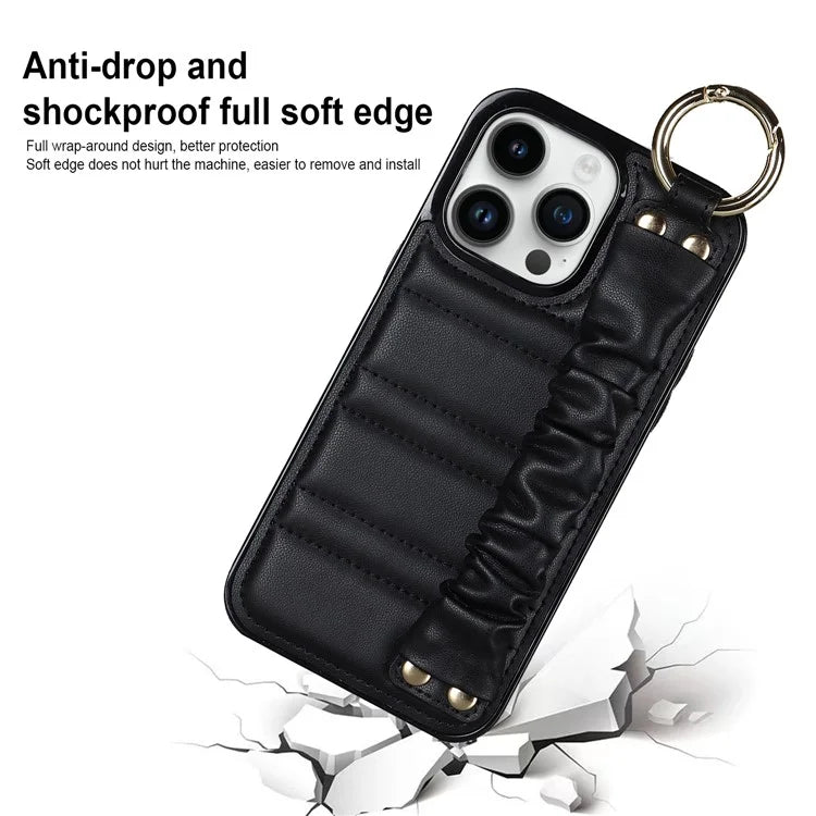 Back Cover for iPhone 12 Pro Max Pleated Wristband PU Leather+TPU Cell Phone Case
