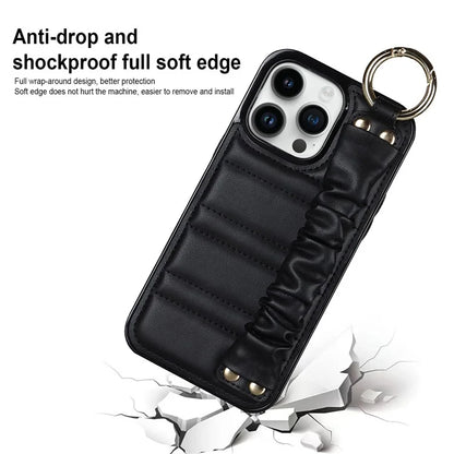 Back Cover for iPhone 12 Pro Max Pleated Wristband PU Leather+TPU Cell Phone Case