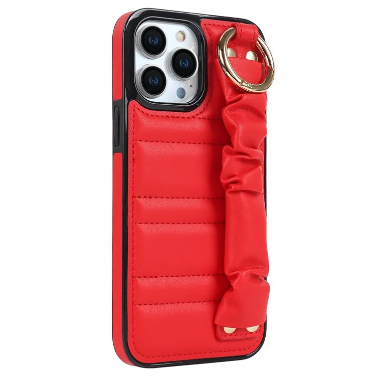 Back Cover for iPhone 12 Pro Max Pleated Wristband PU Leather+TPU Cell Phone Case