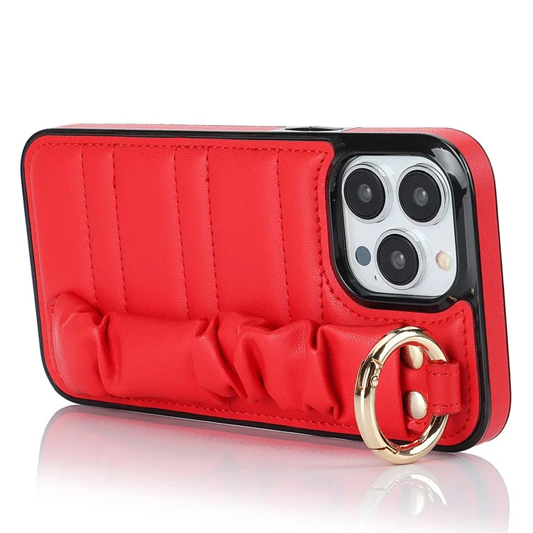 Back Cover for iPhone 12 Pro Max Pleated Wristband PU Leather+TPU Cell Phone Case