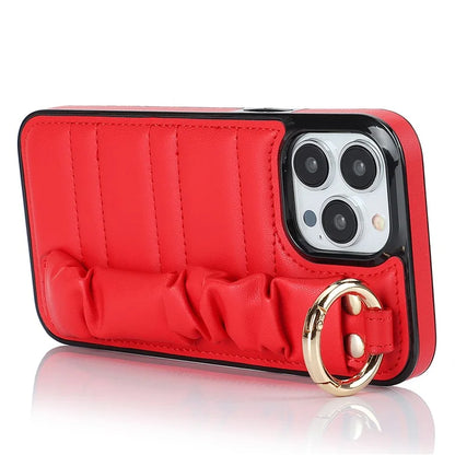 Back Cover for iPhone 12 Pro Max Pleated Wristband PU Leather+TPU Cell Phone Case