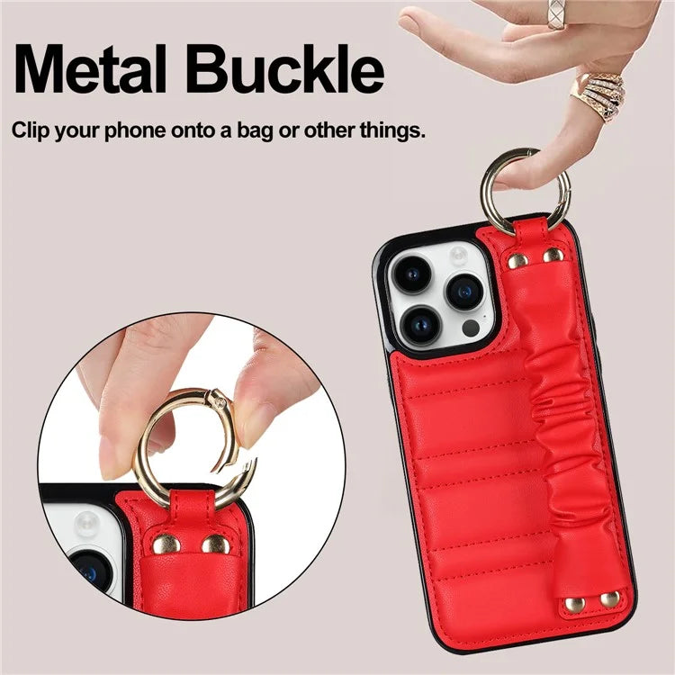 Back Cover for iPhone 12 Pro Max Pleated Wristband PU Leather+TPU Cell Phone Case