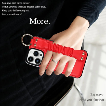 Back Cover for iPhone 12 Pro Max Pleated Wristband PU Leather+TPU Cell Phone Case